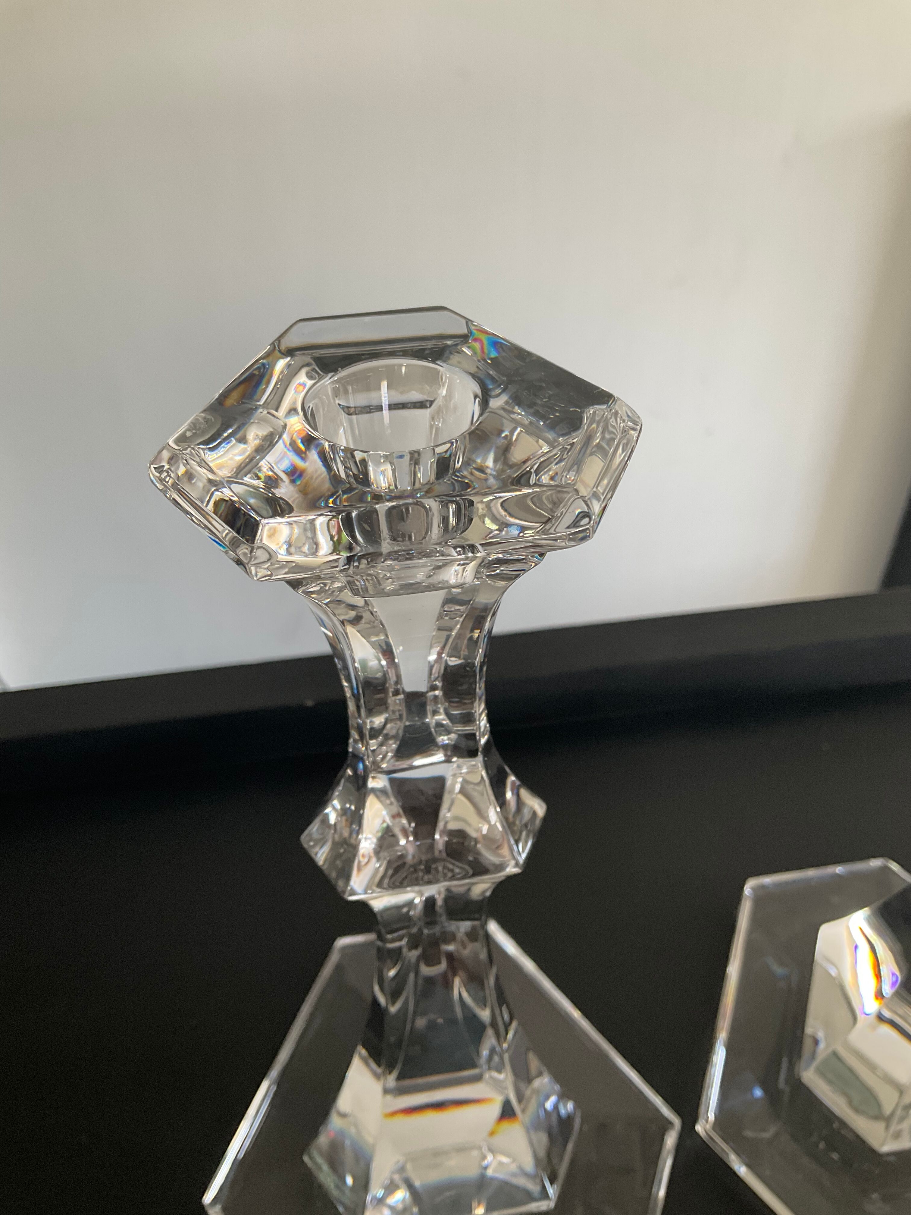Paire de bougeoirs vintage en cristal Val Saint Lambert