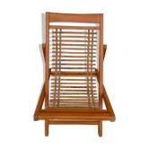 Chaise longue enfant  transat en bois et bambou pliable vintage