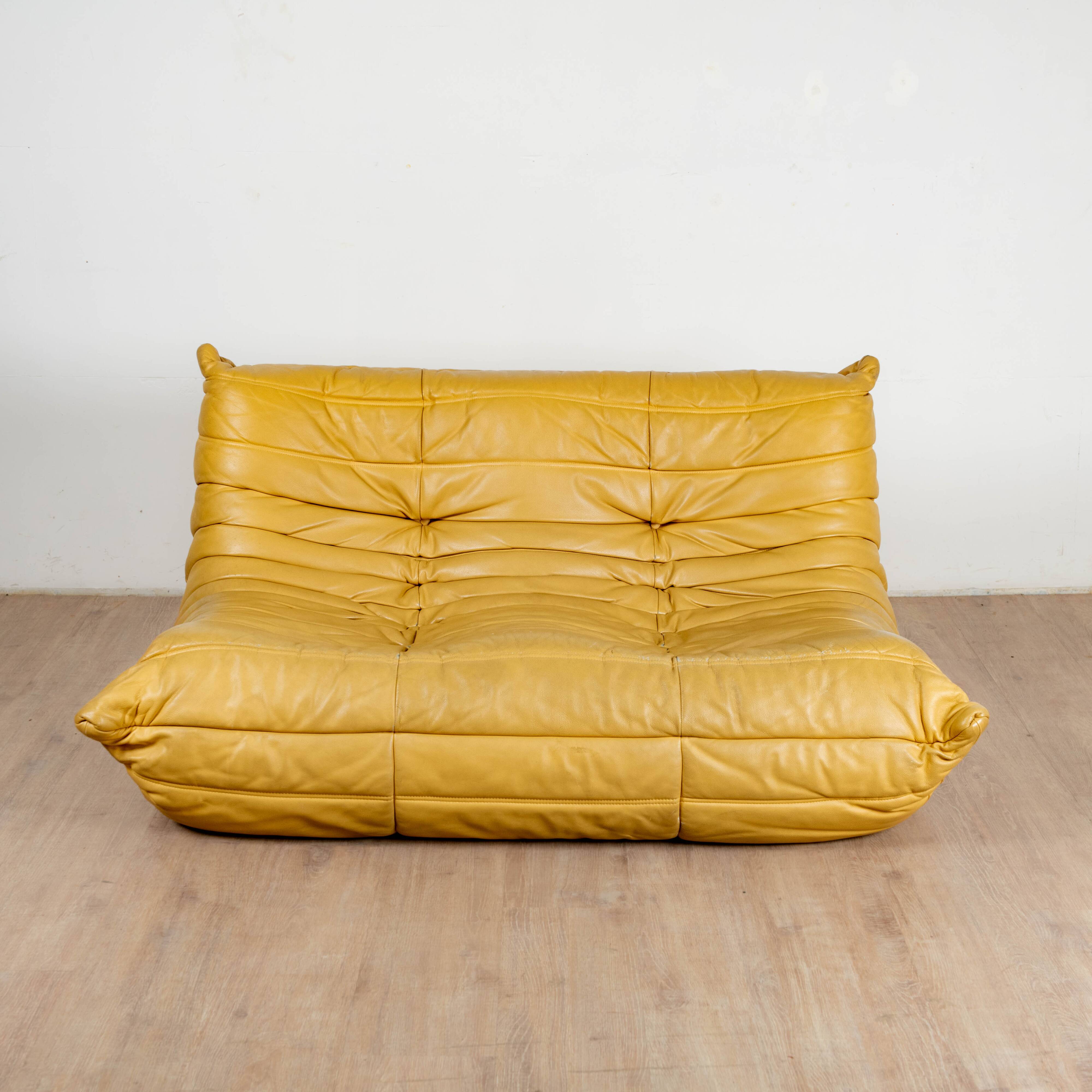 Togo gold leather sofa by Michel Ducaroy for Ligne Roset 1973