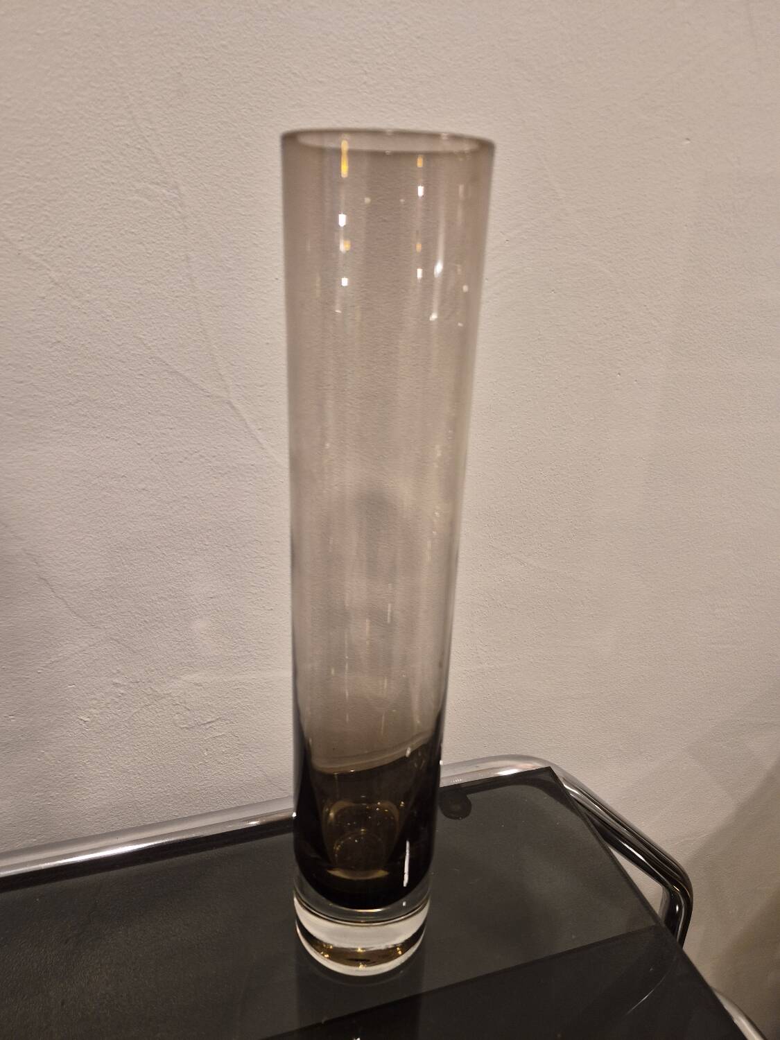 Vintage cylindrical vase in smoked glass