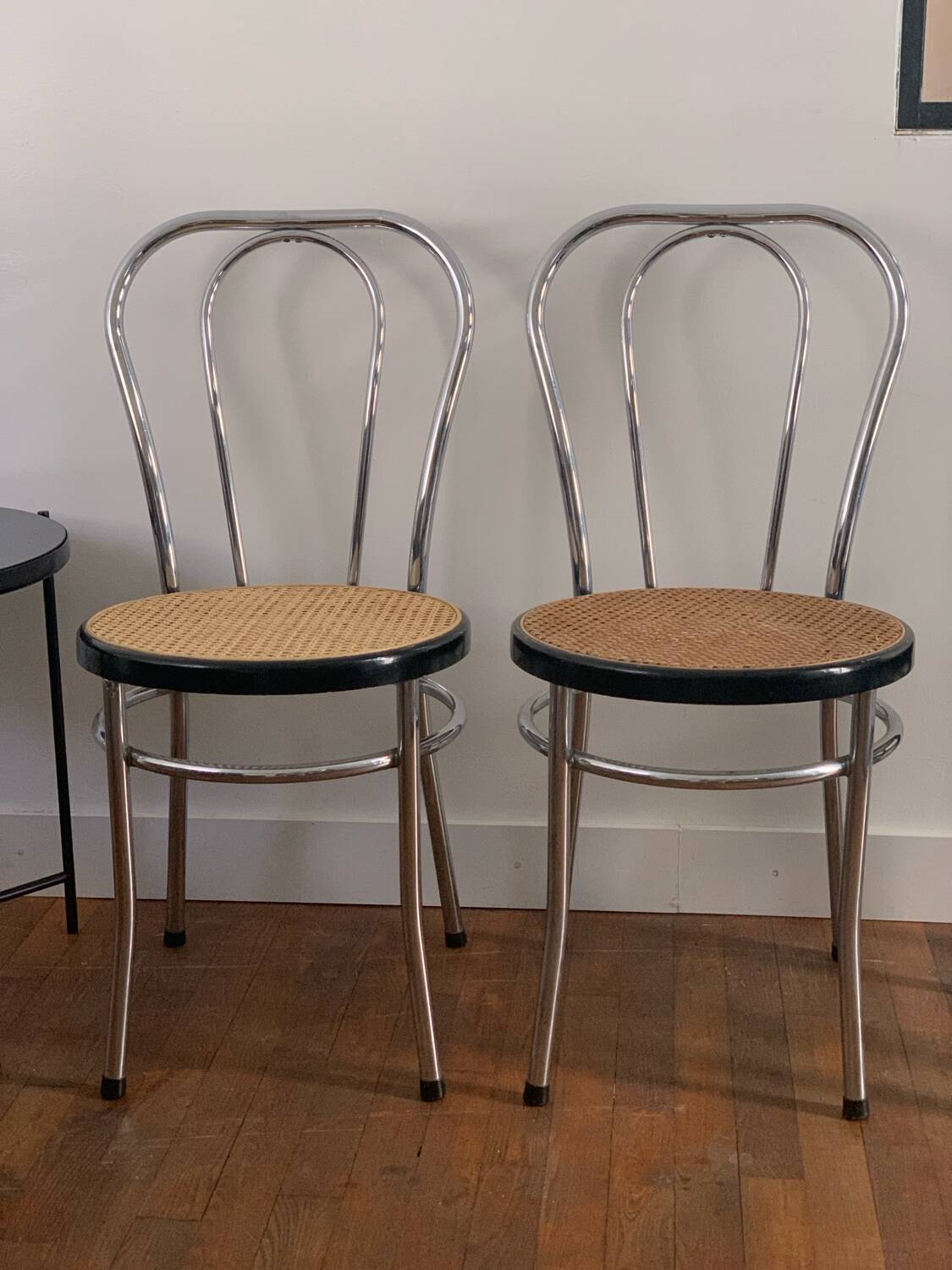 Chrome and cane bistro chairs