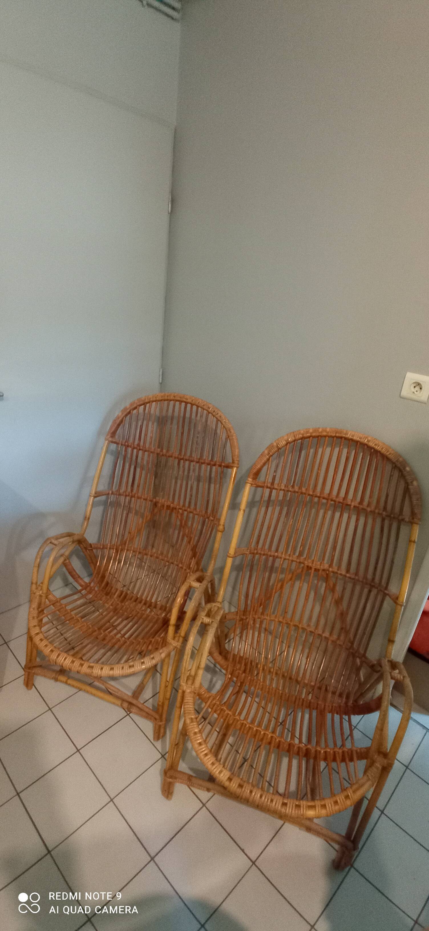 Pair of vintage rattan/wicker armchairs from the 70s