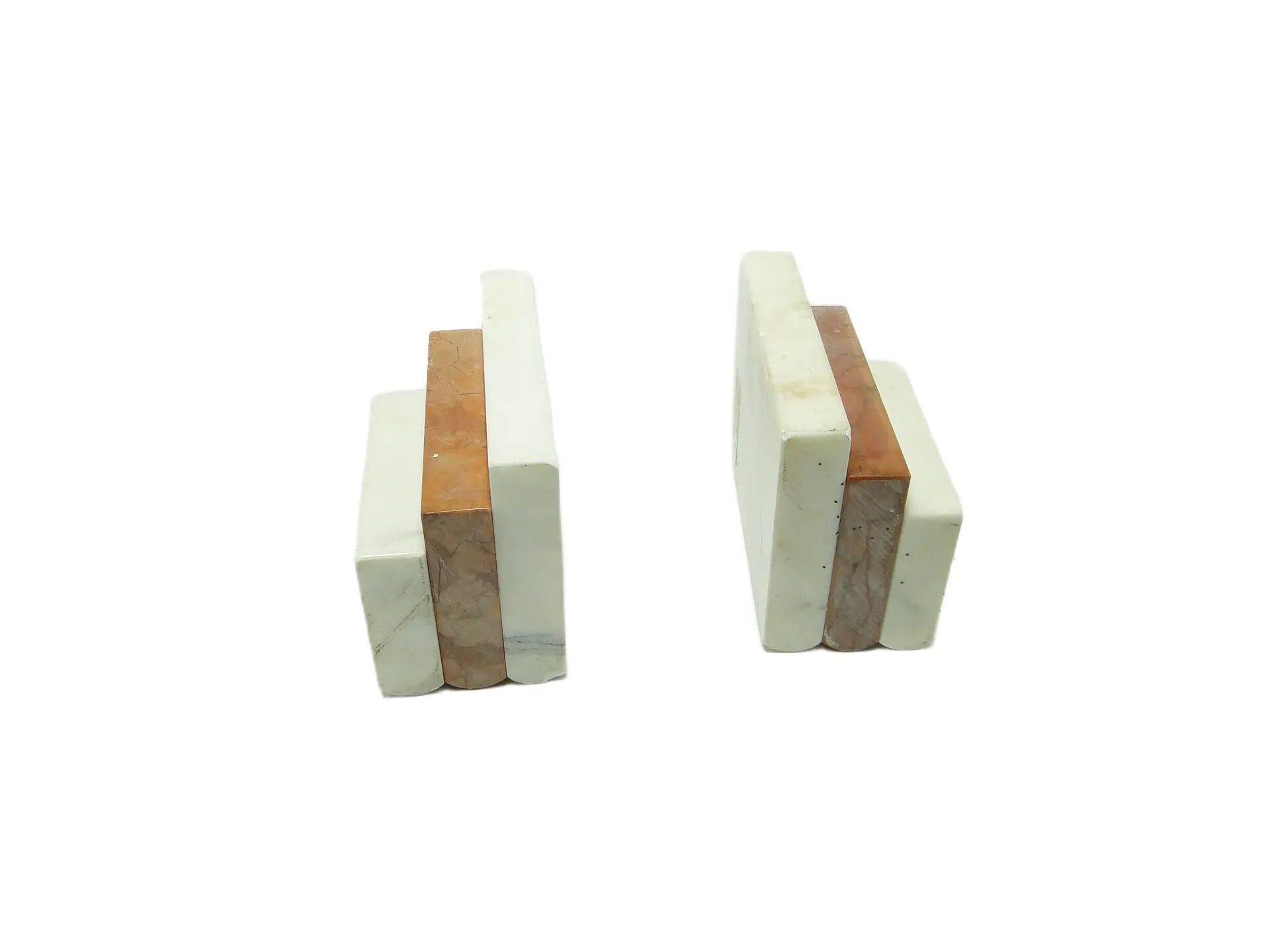 Pair of bookends, Art Deco, ivory white marble, Germany, 1930s.