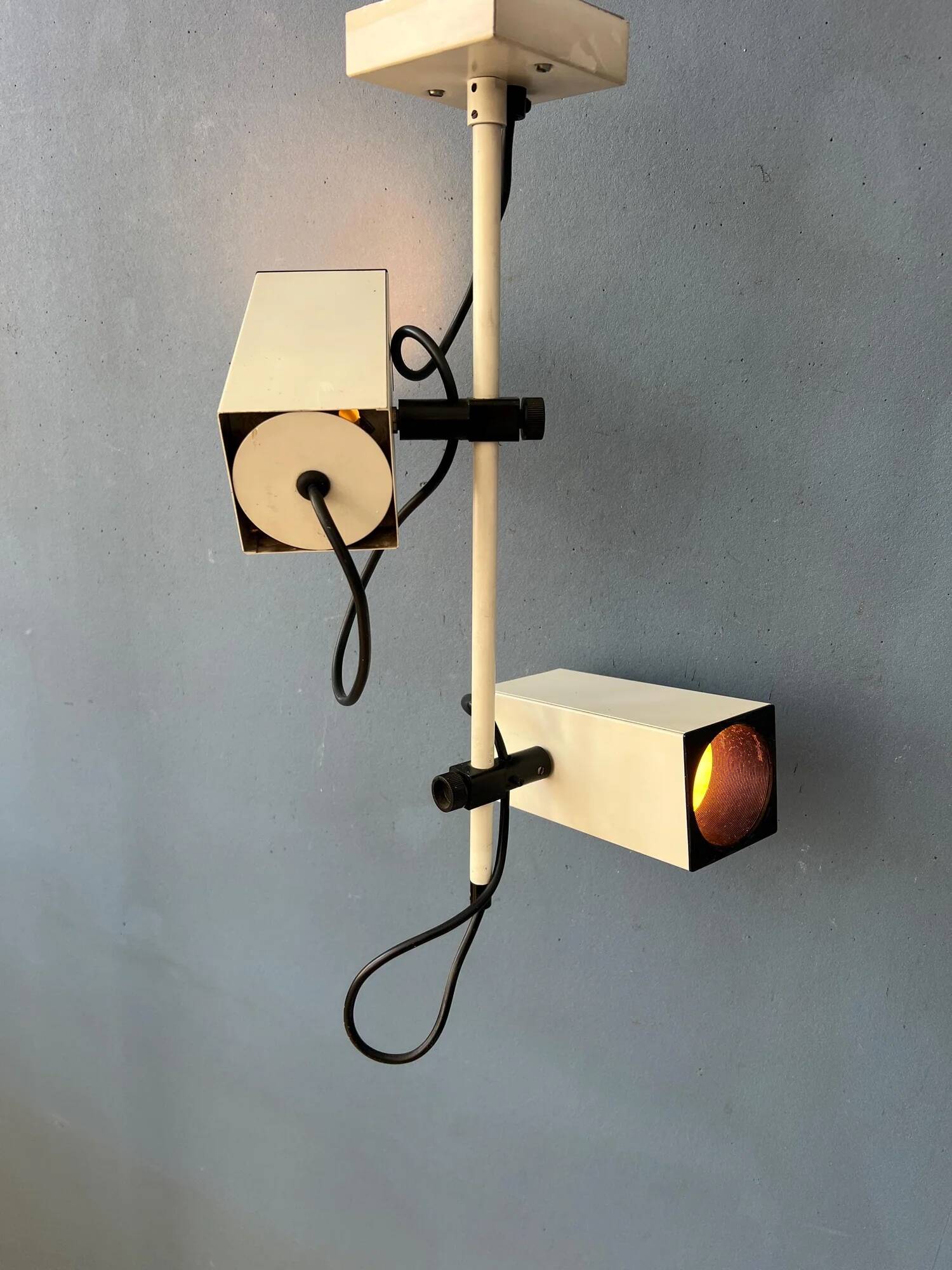 Vintage Philips beige downrod ceiling lamp