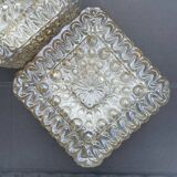 2 square ceiling lights in amber glass, 70s-80s