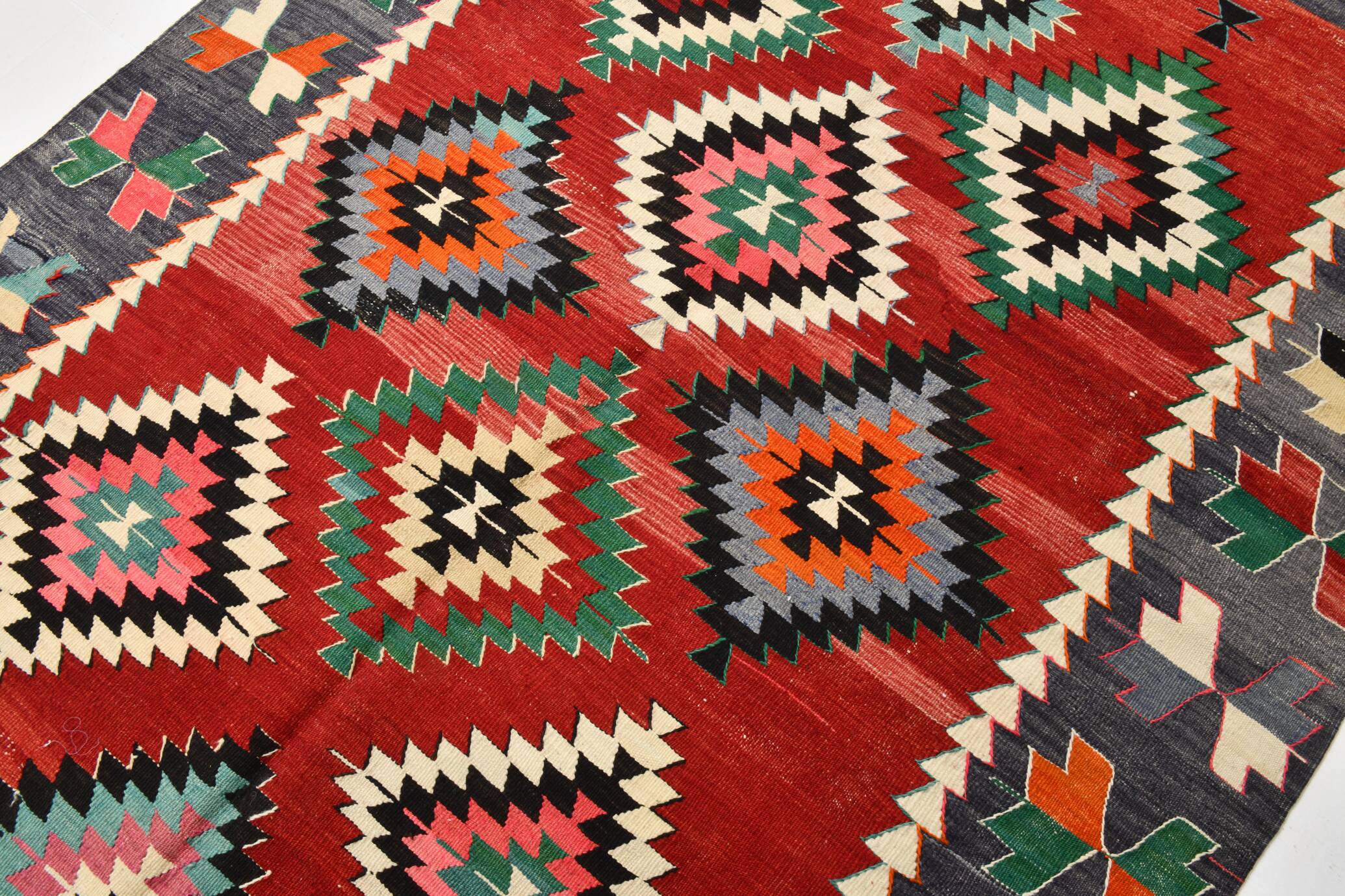 6x9 Red & Grey Orientel Large Kilim Rug, Vintage Wool Kilim Rug, 170x267Cm