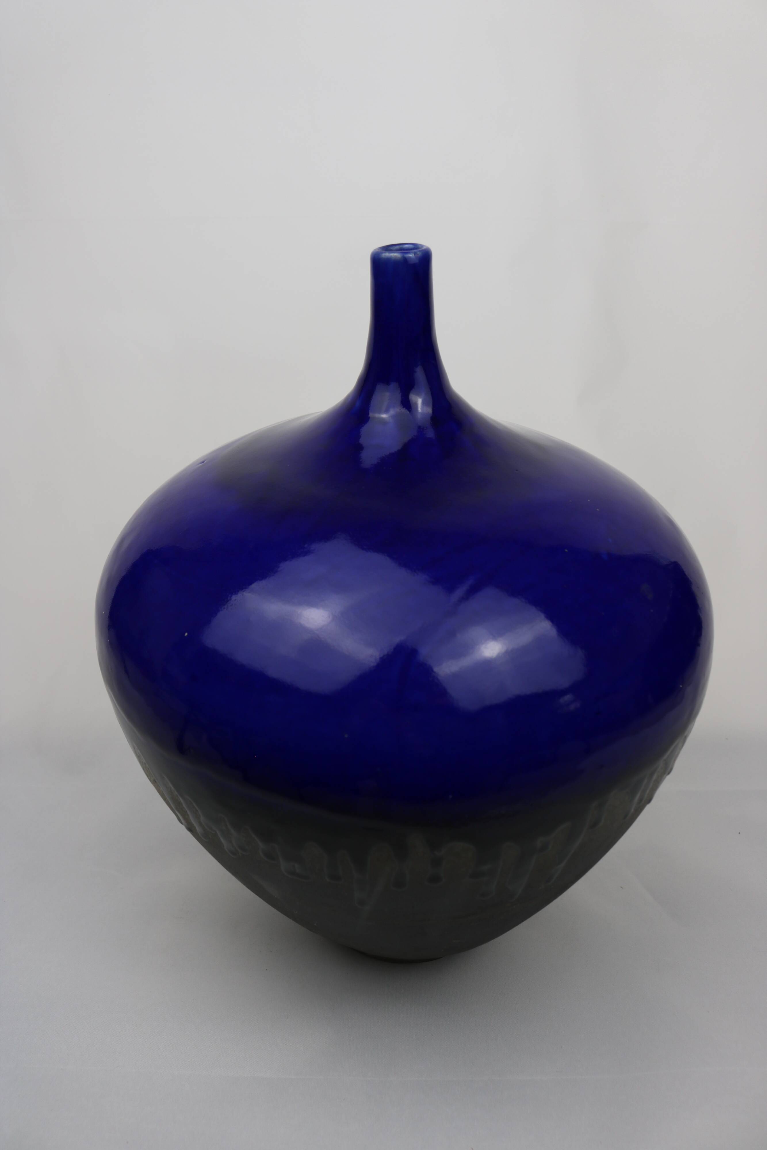 Large blue enameled vase