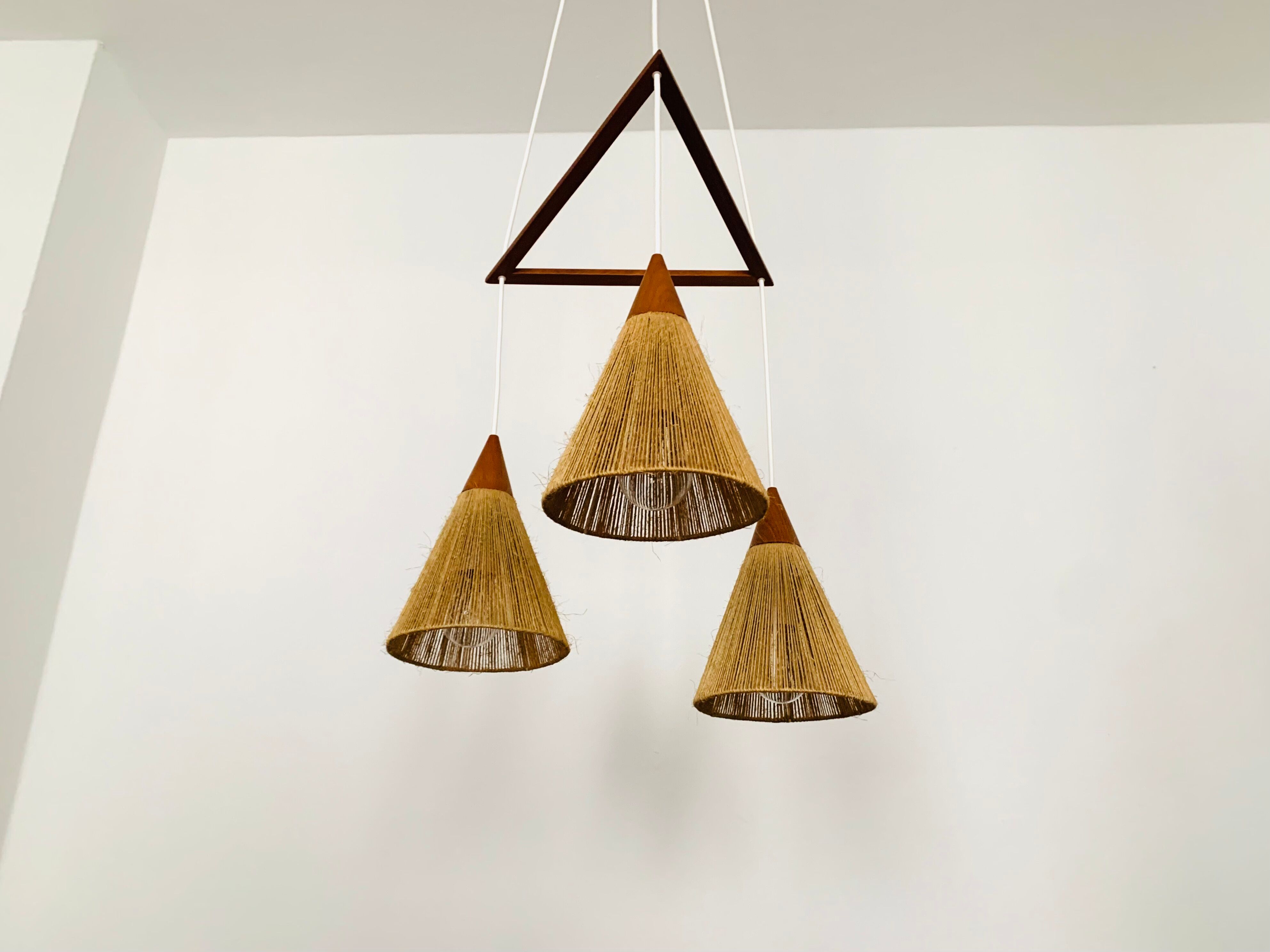Teakwood and Sisal Cascading Lamp by Temde