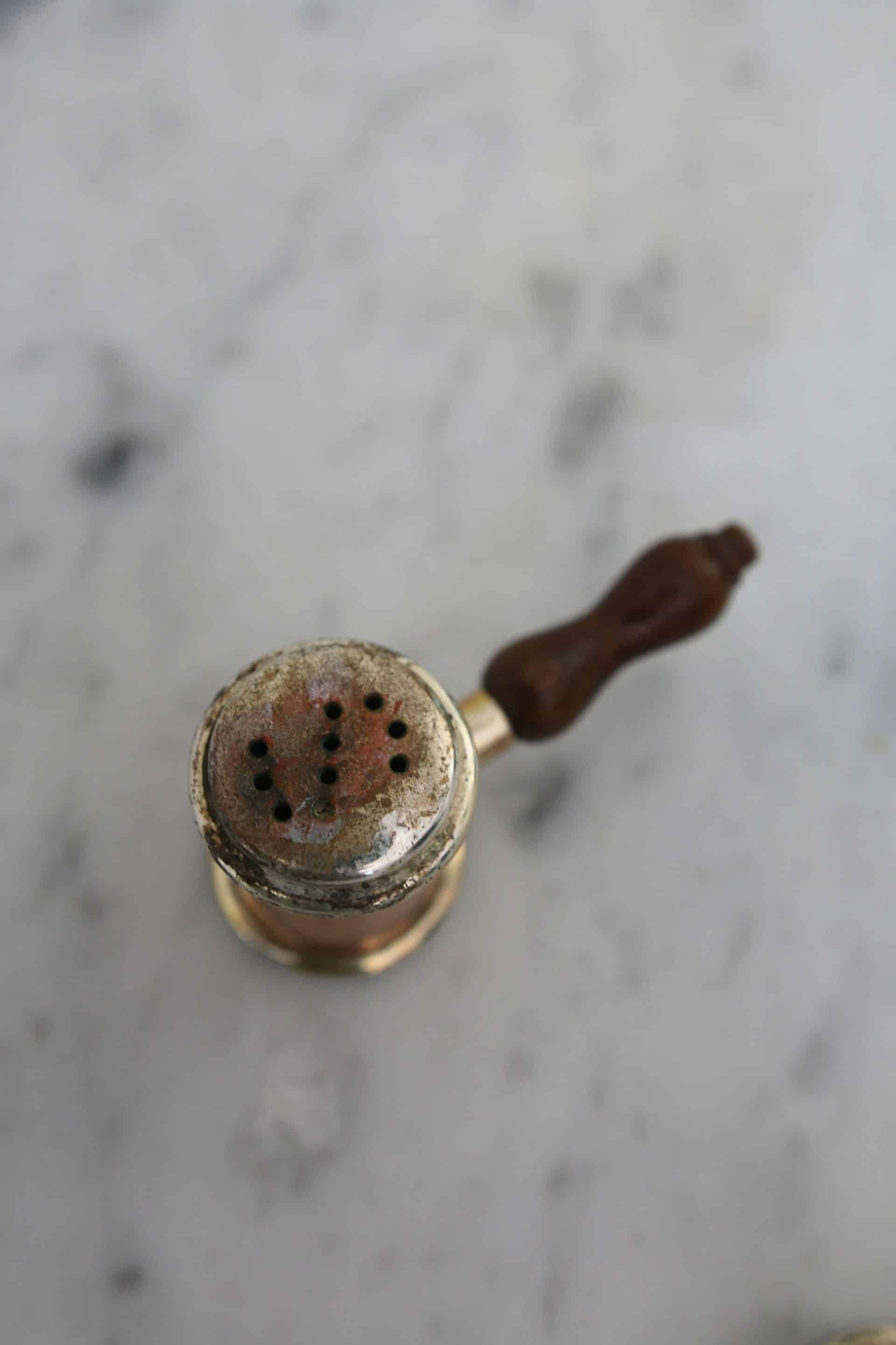 Antique brass salt and pepper shakers, Italy