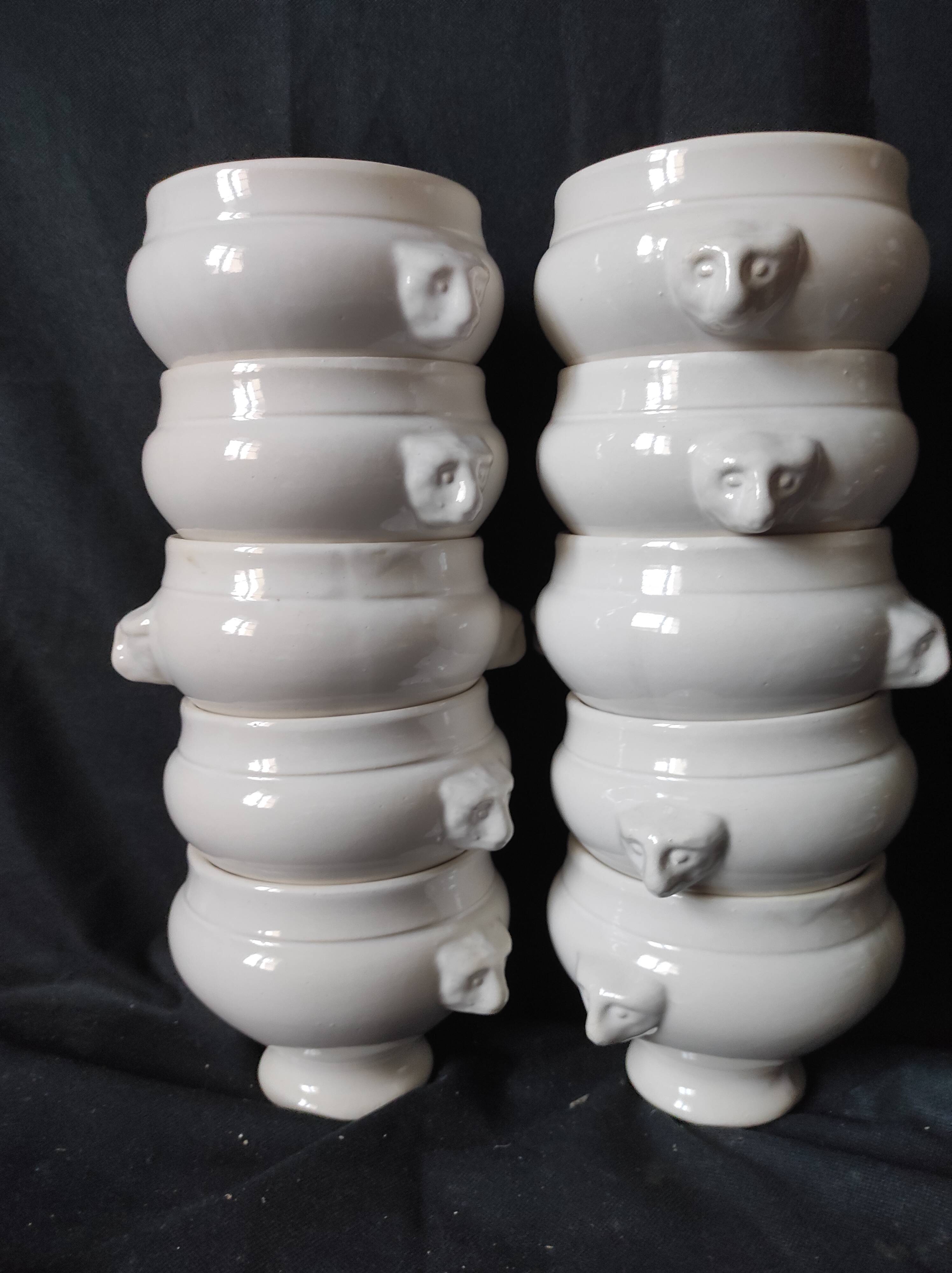 Lot c new! 10 bowls / white faience soup andromorphic grip