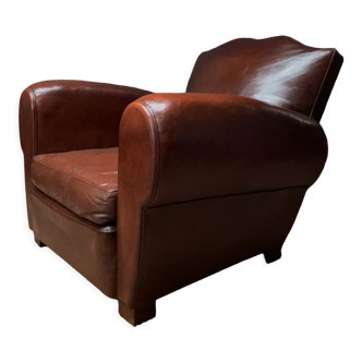 Leather club chair, havana moustache model circa 1930's
