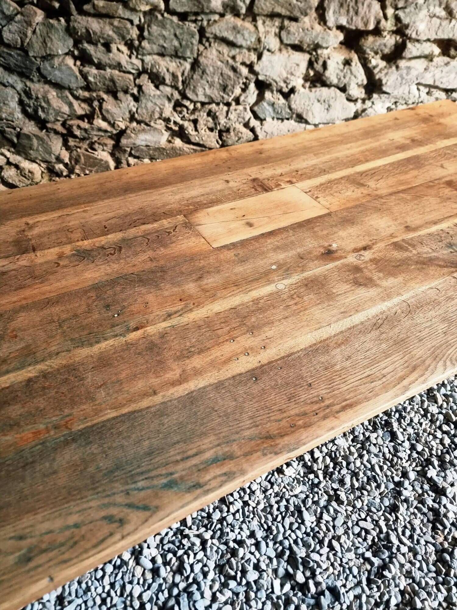 Antique French oak dining table, early 1900s - large farmhouse table for 12 people