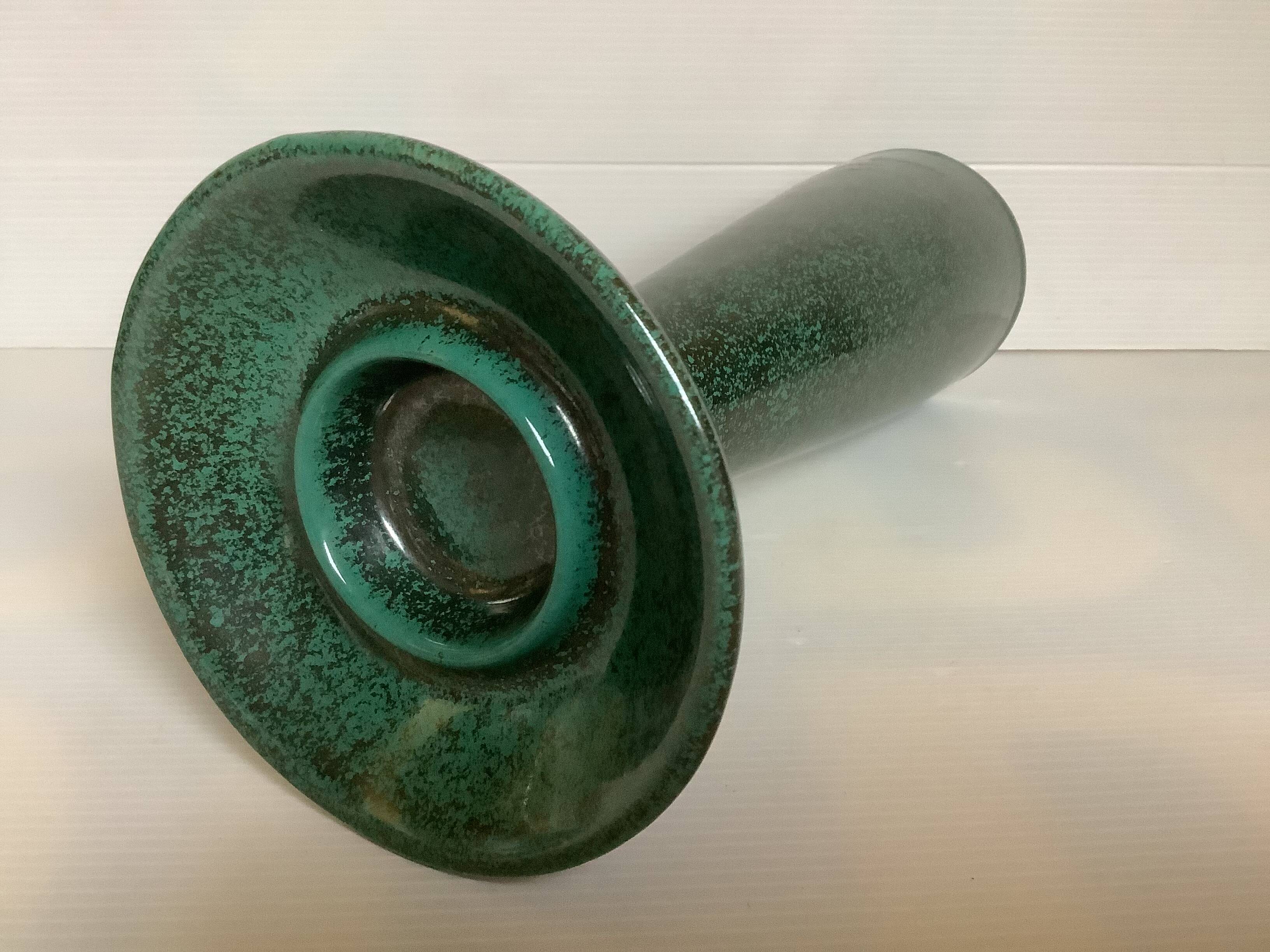 Large Scandinavian green ceramic candle holder