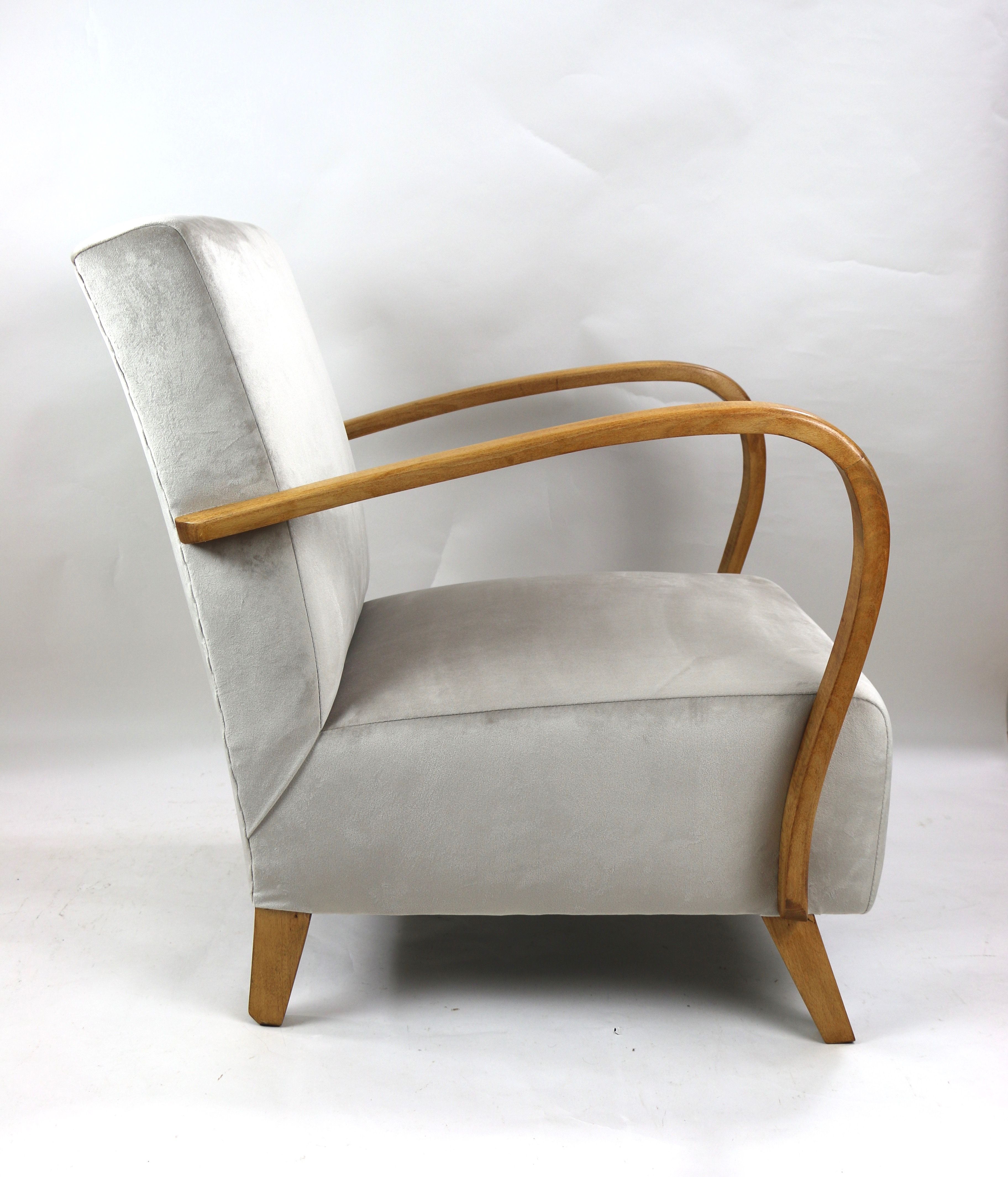 Fauteuil en velours beige allemand Art Déco, années 1960