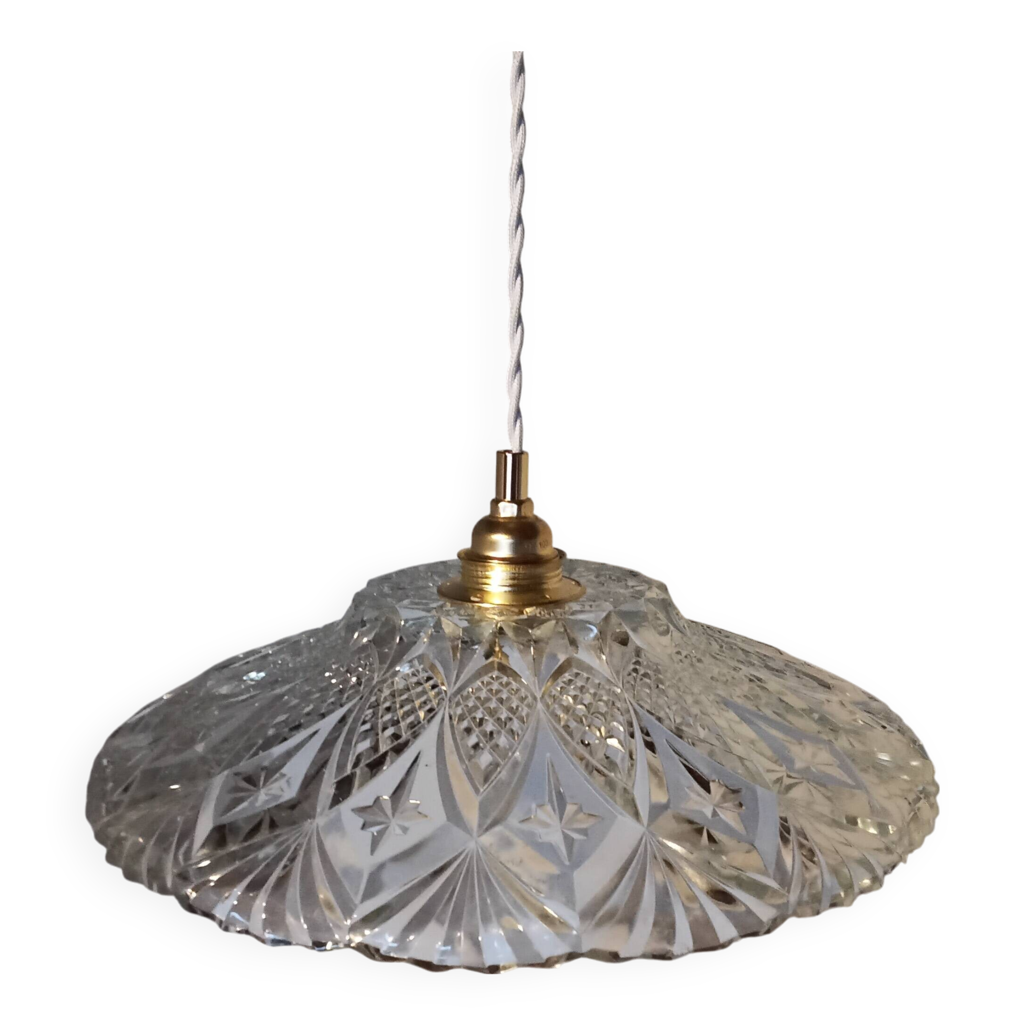 Suspension vintage en verre moulé