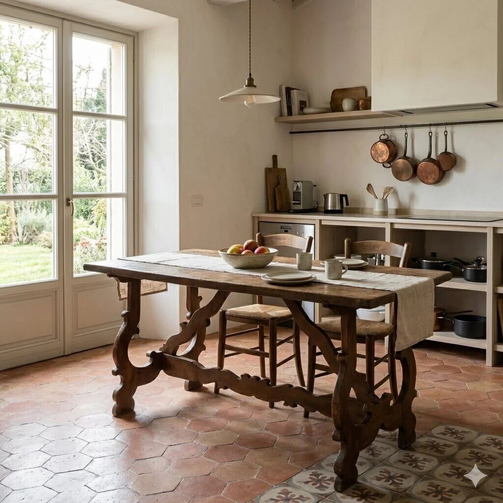 Old refectory table in walnut, Italy, 20th century