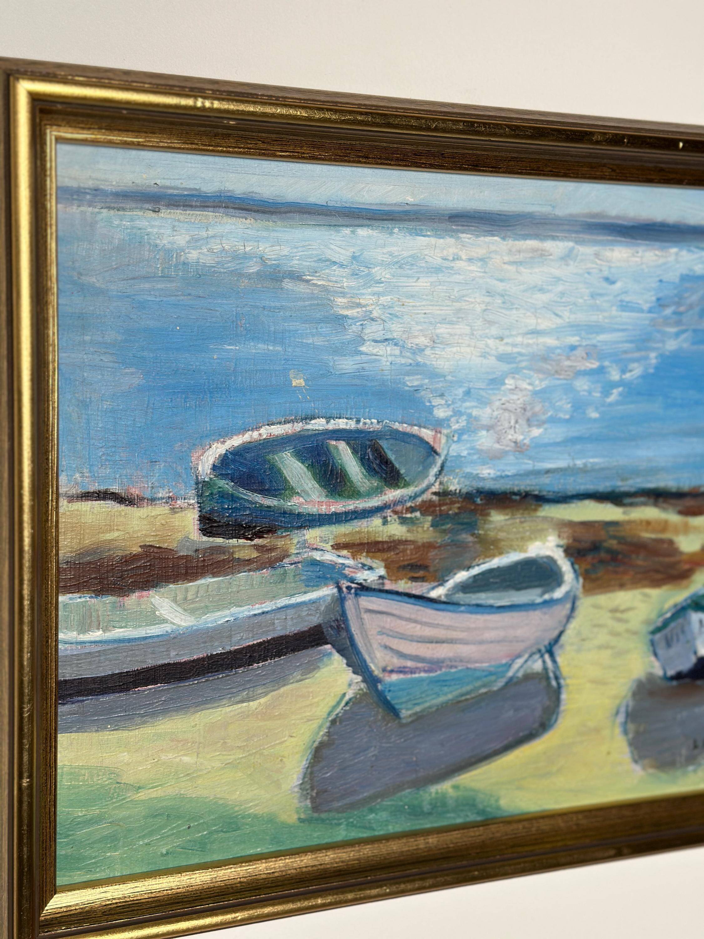 Original Mid Century Swedish Oil On Panel – “Harbor” By Lars Herder – Dated 1945 – Vintage & Framed – 45 × 37 Cm (17.7" × 14.6")
