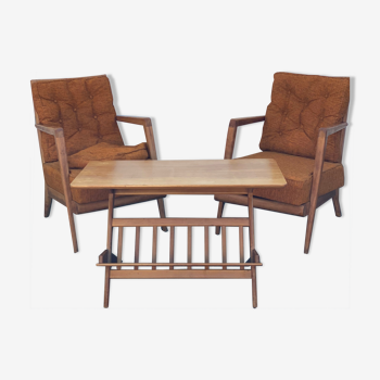 Trio of Knoll Lounge Chairs with Magazine Table.