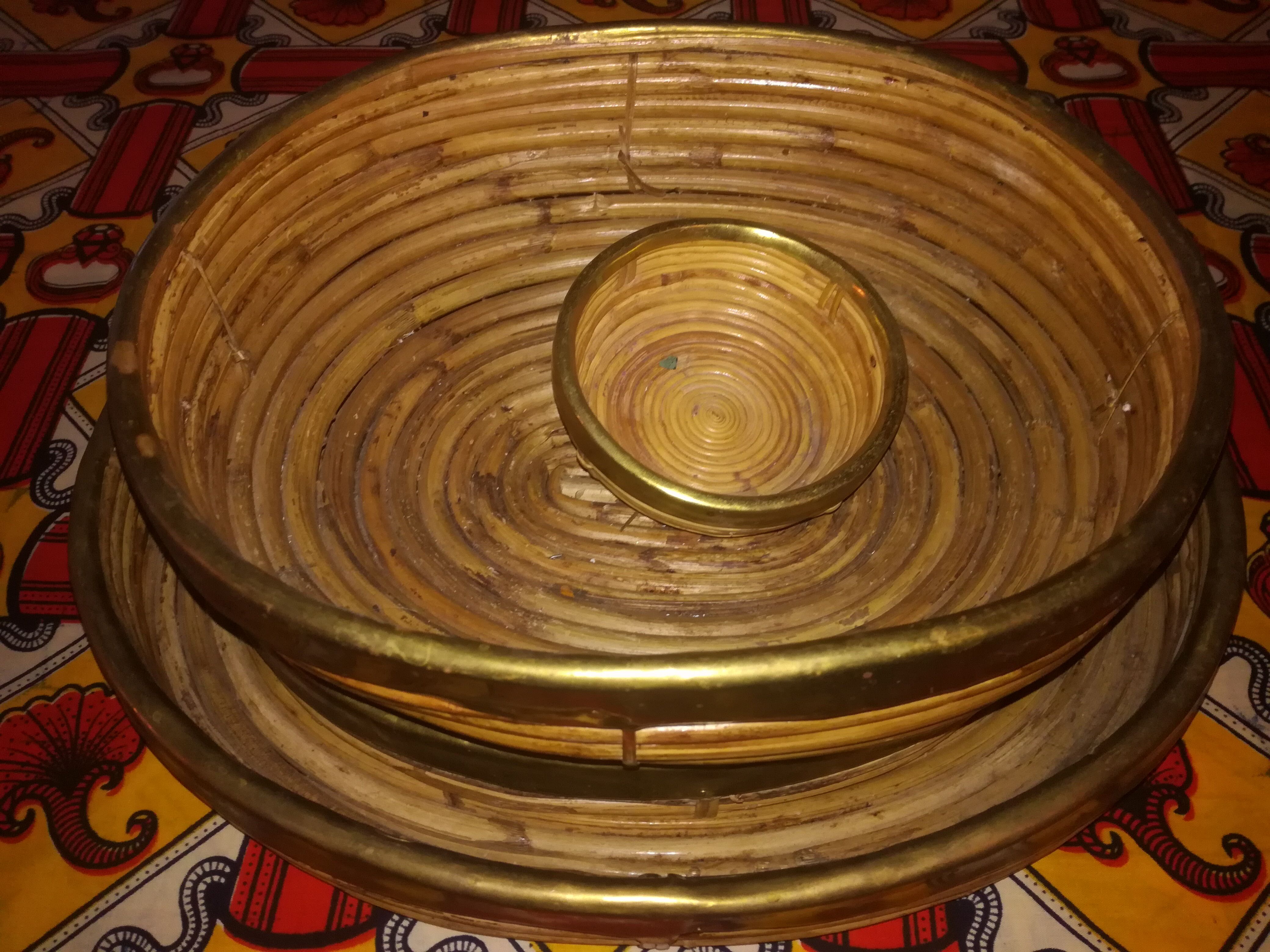 Set of bamboo and brass dishes