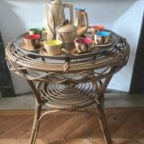 Vintage rattan round coffee table 1960