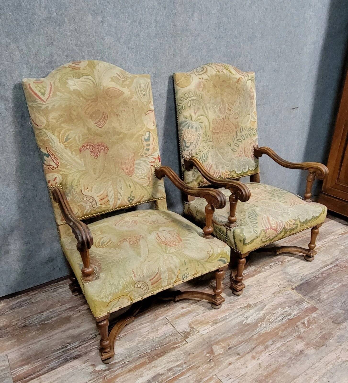 Pair of Louis XIII style walnut armchairs circa 1850 (lot no. 2)