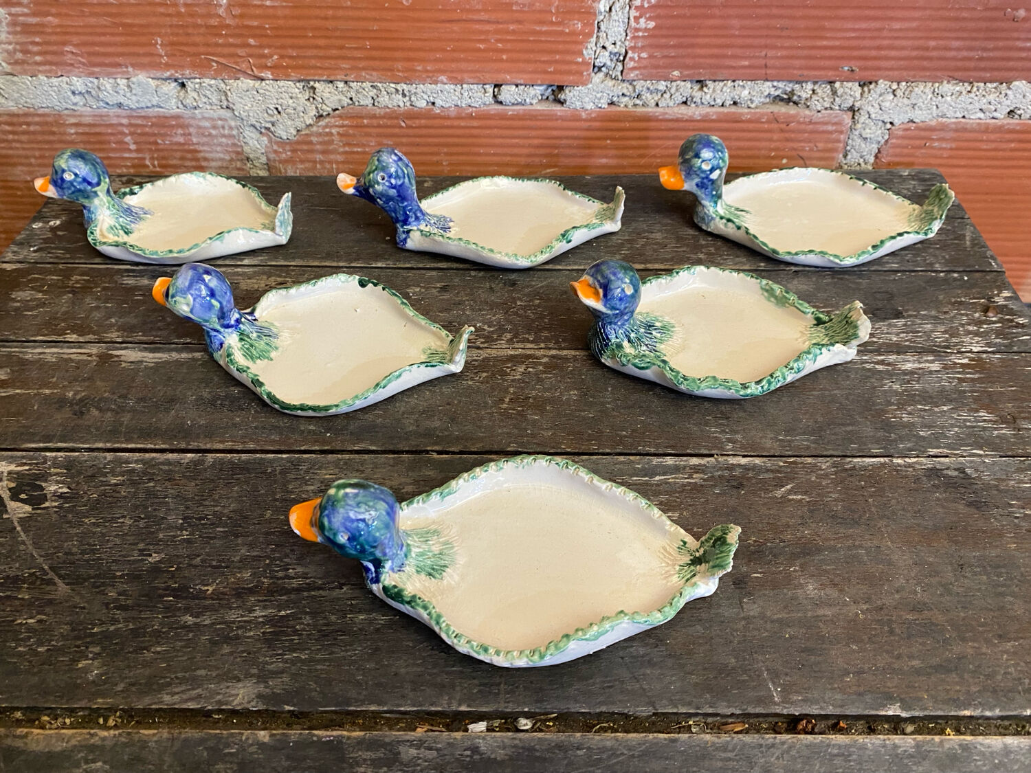 Plate + 6 Duck-Shaped Foie Gras Service Plates, Polychrome Ceramic