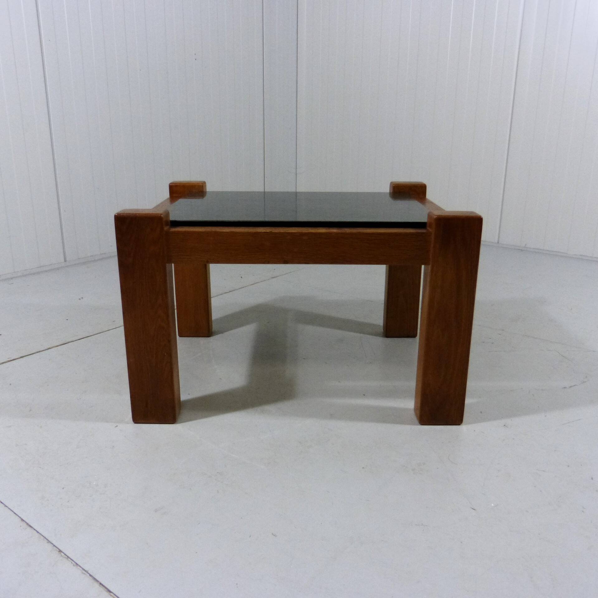 Brutalist coffee side table in oak & natural stone 1970's