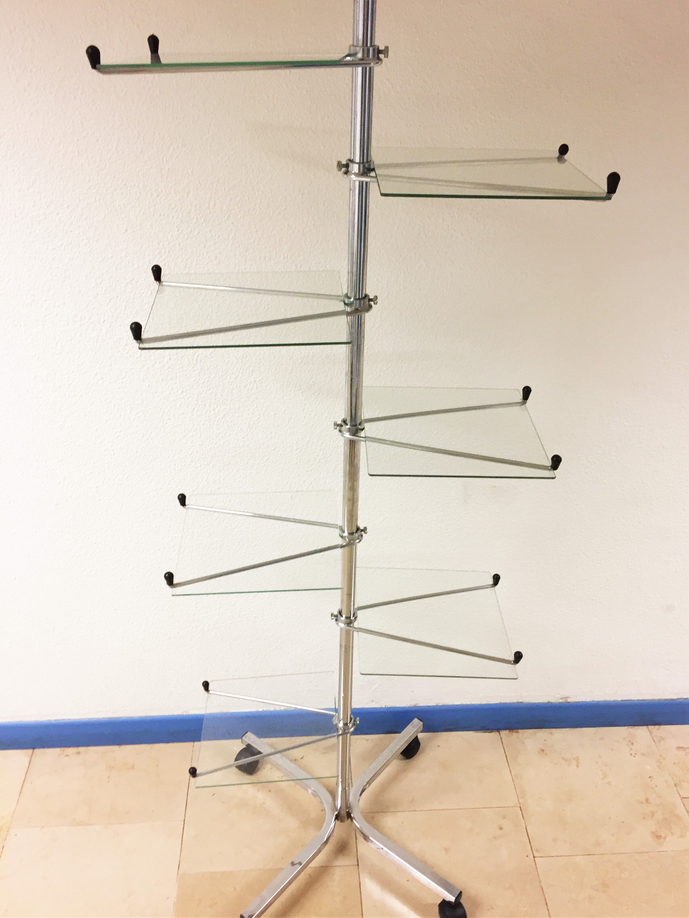 Vintage display shelf in glass and stainless steel