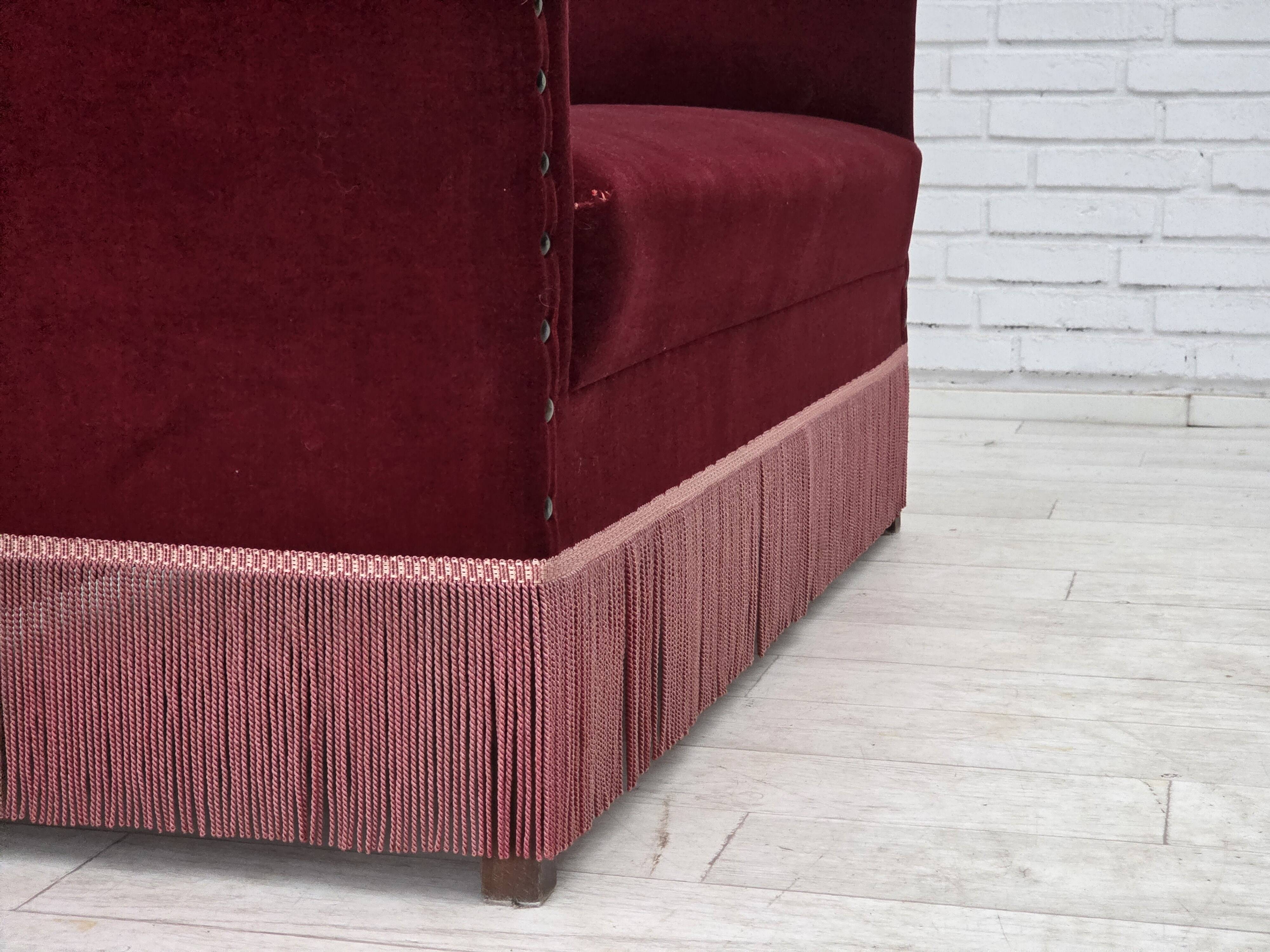 1970s, Danish 2-seater sofa, cherry-red furniture velour.