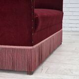1970s, Danish 2-seater sofa, cherry-red furniture velour.