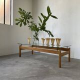 Scandinavian table blond teak and glass 60