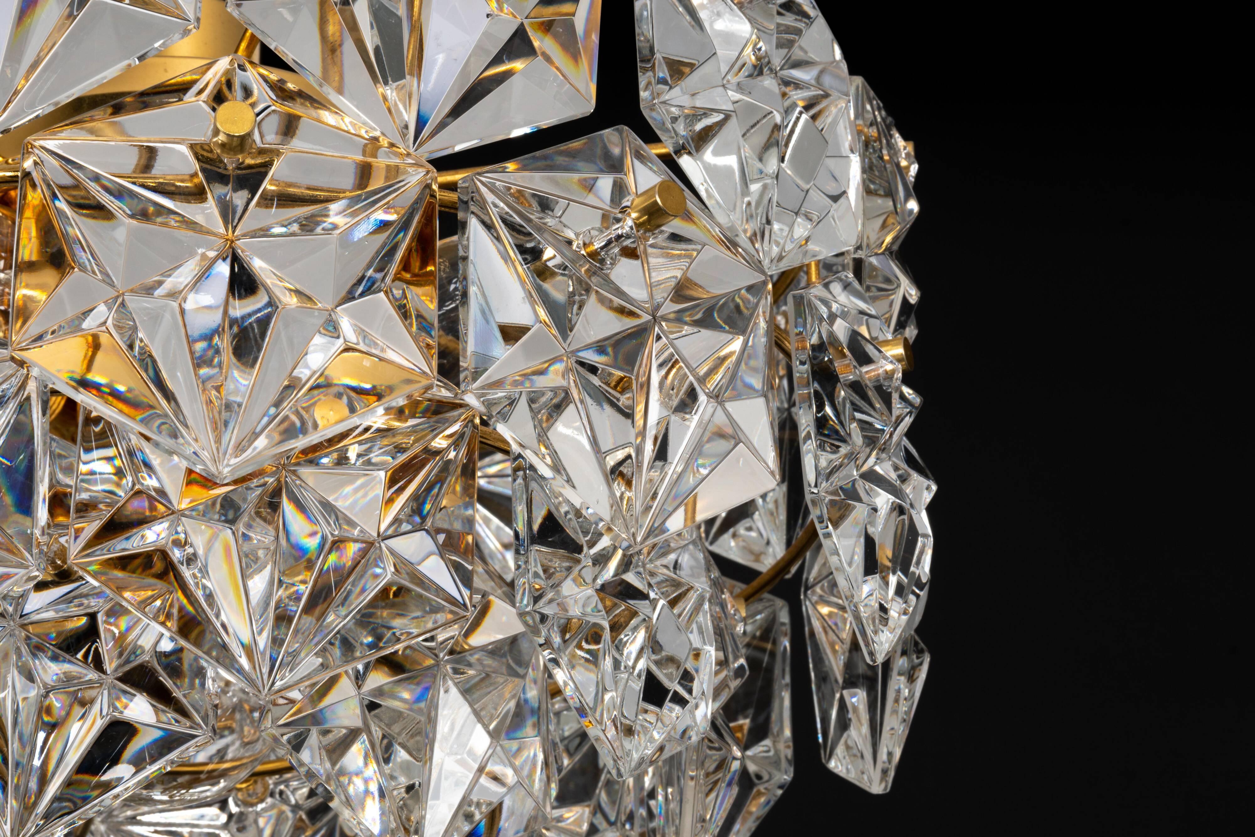 Small chandelier, brass and crystal glass by Kinkeldey, Germany, 1970s.