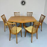 Antique octagonal solid wood extendable table, Girsberger design