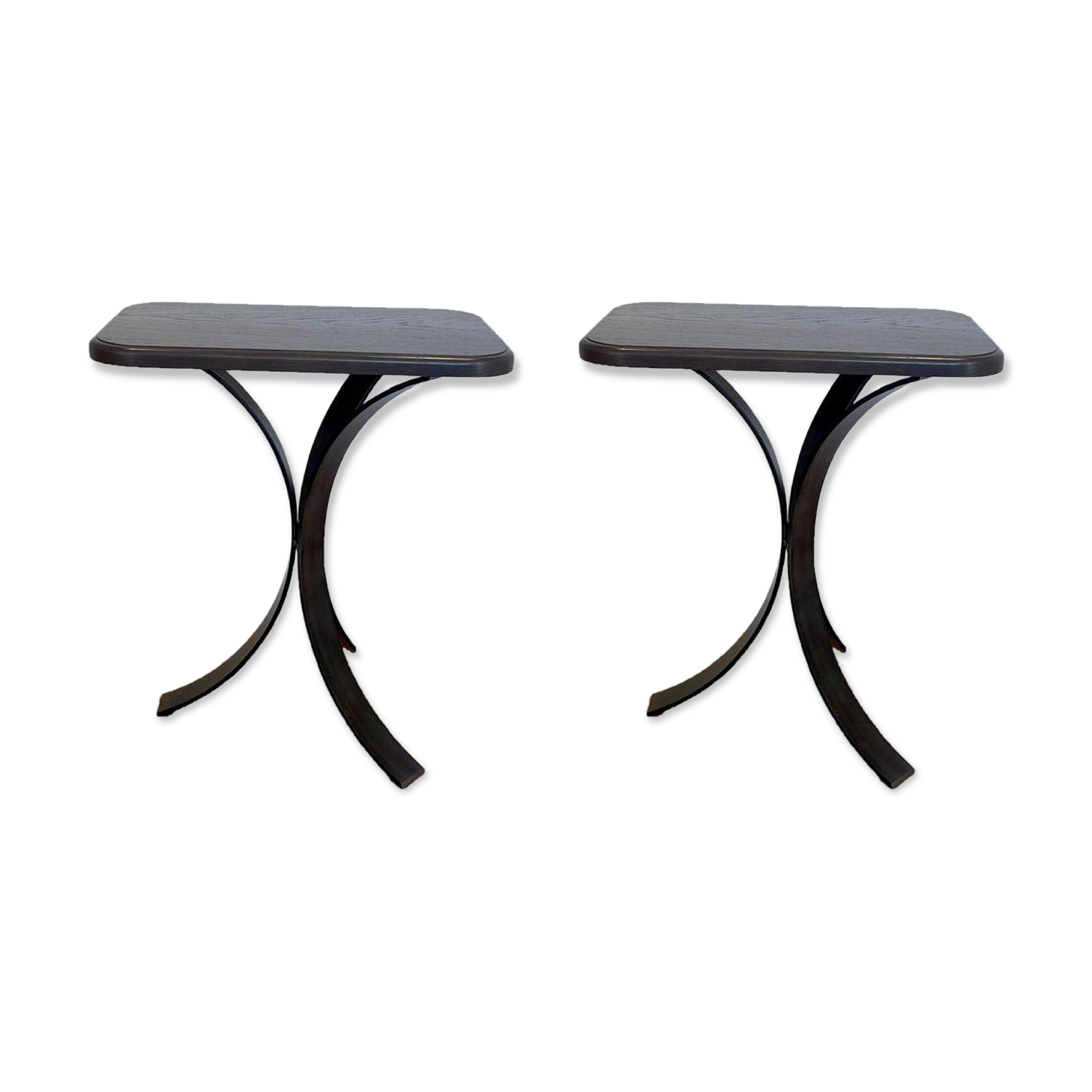 Pair of BS Style side tables in black oak and iron.