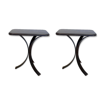 Paire de tables d'appoint BS Style en chêne noir et fer