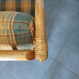 Vintage bamboo and rattan tartan armchair