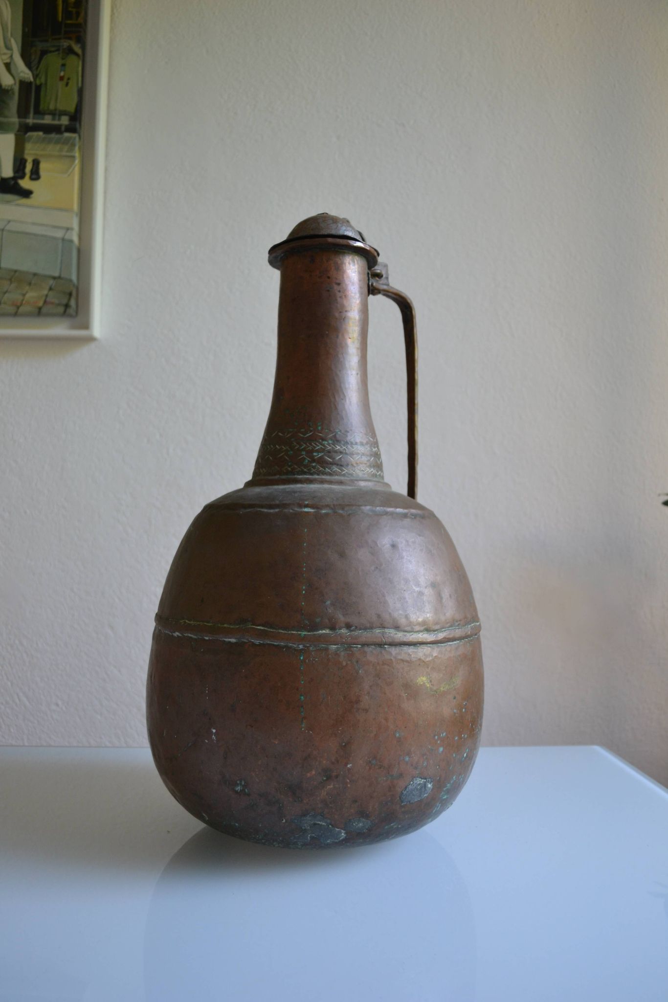 ancien grand coquemar en cuivre rouge