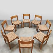 8 chaises vintage en corde et chêne