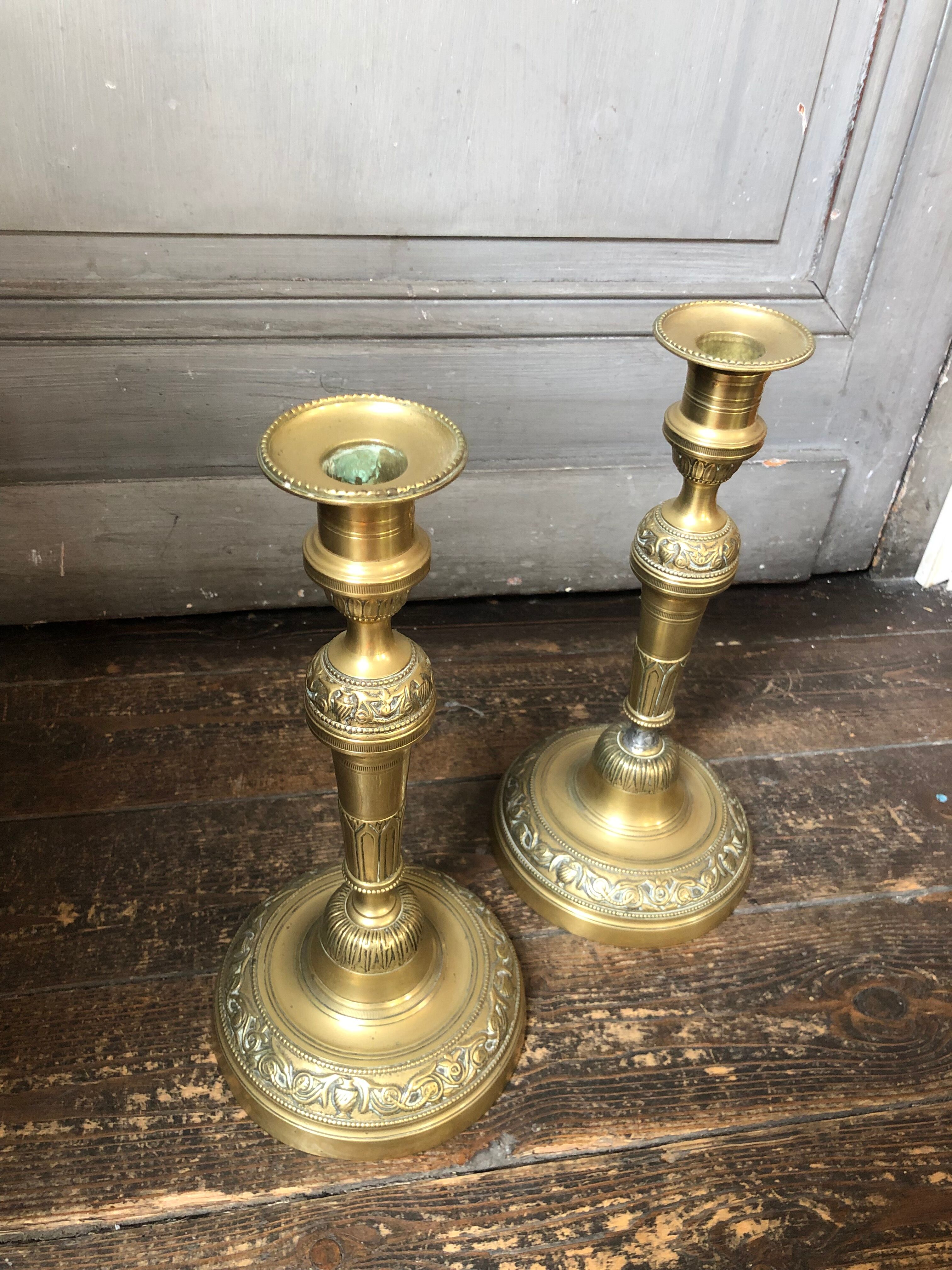 Pair of brass candle holders