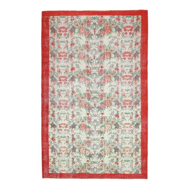 Vintage Turkish Oushak handmade wool cotton beige area rug 177x279