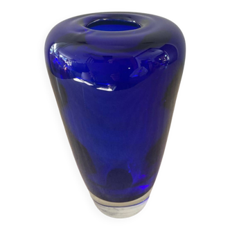 Vase vintage en pâte de verre bleu cobalt