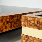 Table bar or planter marquetry of brass olive wood by Sandro Petti 1970