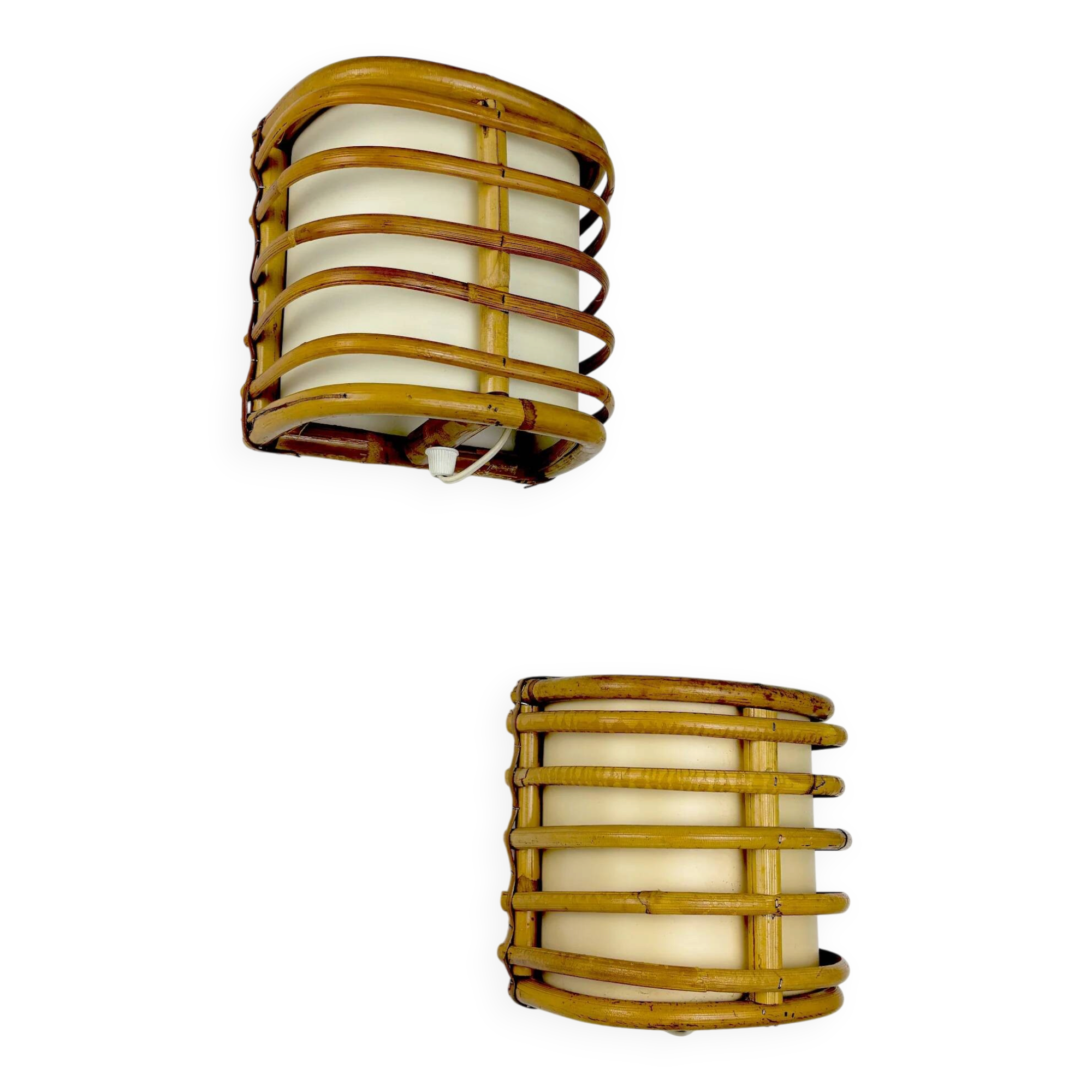 Pair of mid-century rattan wall sconces, 1960s, Italy
