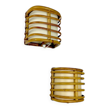 Pair of mid-century rattan wall sconces, 1960s, Italy