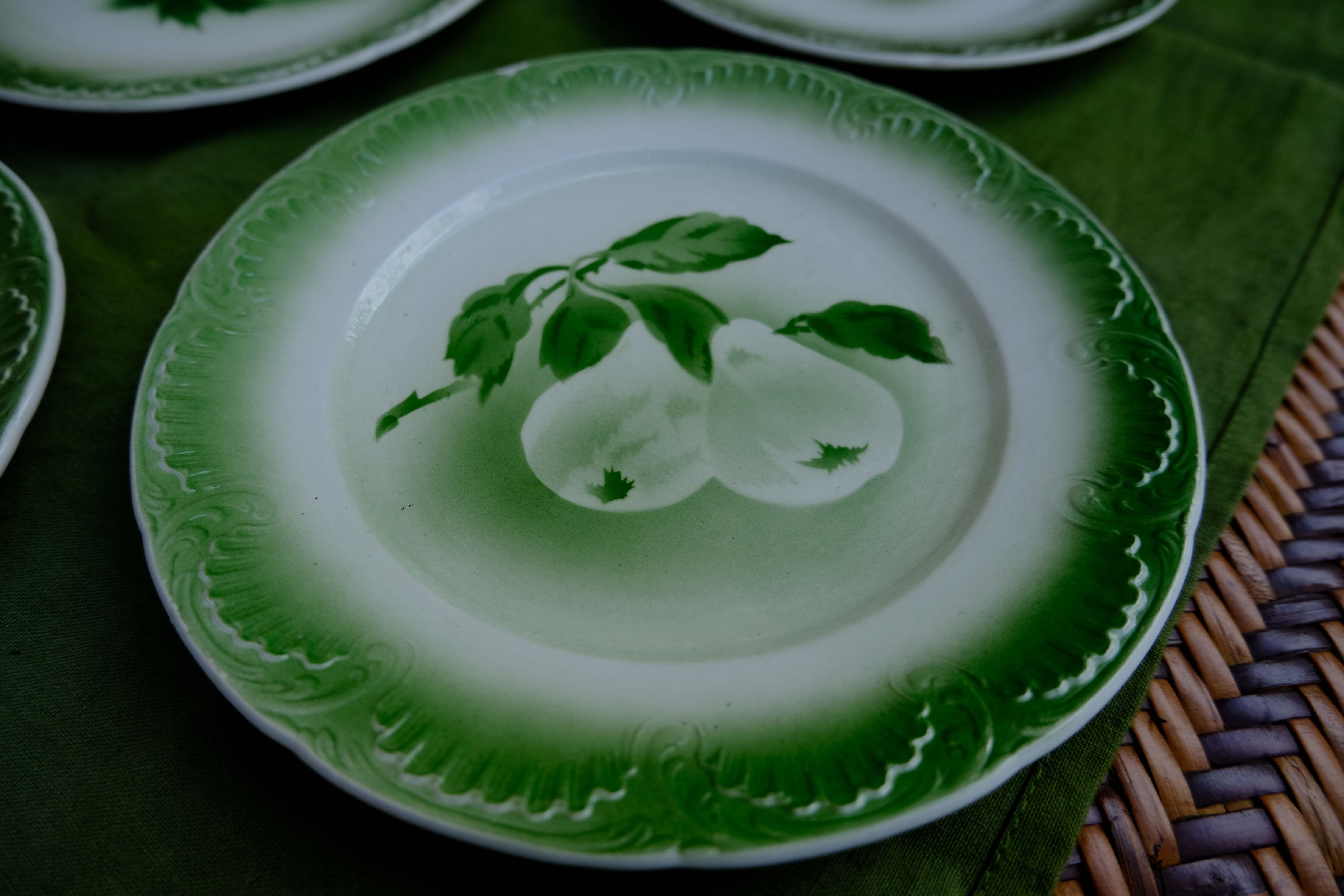 Lot 5 earthenware dessert plates from Digoin and Serreguemines