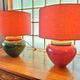 Pair of red and green ceramic lamps