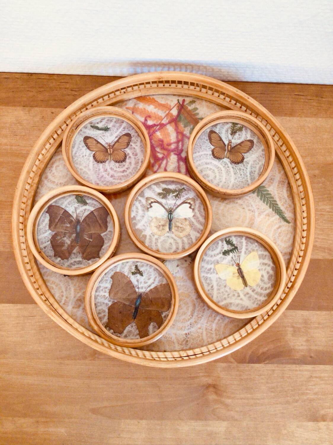 Vintage tray and coaster set