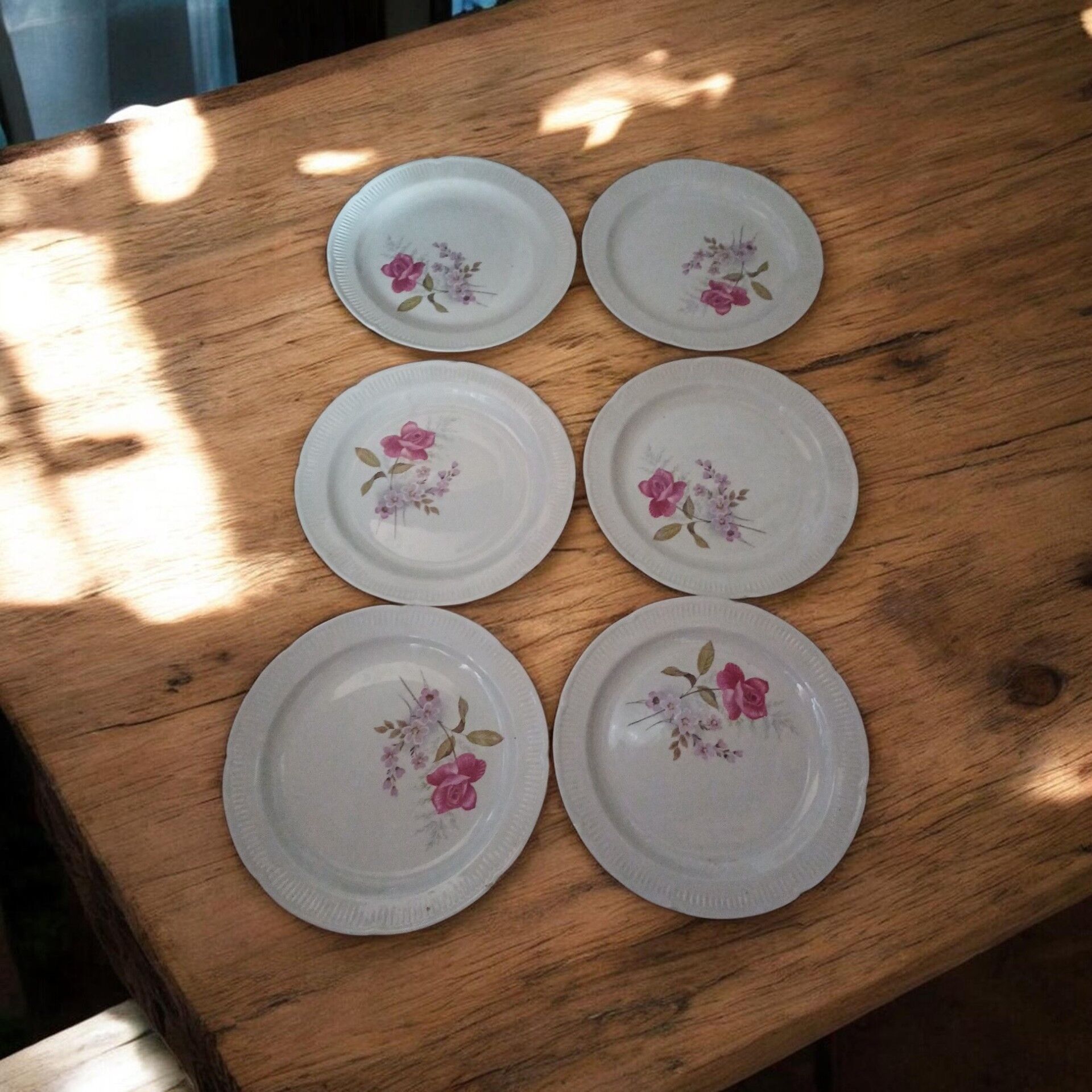 Set of 6 antique flat plates in porcelain from Vierzon - Decor f