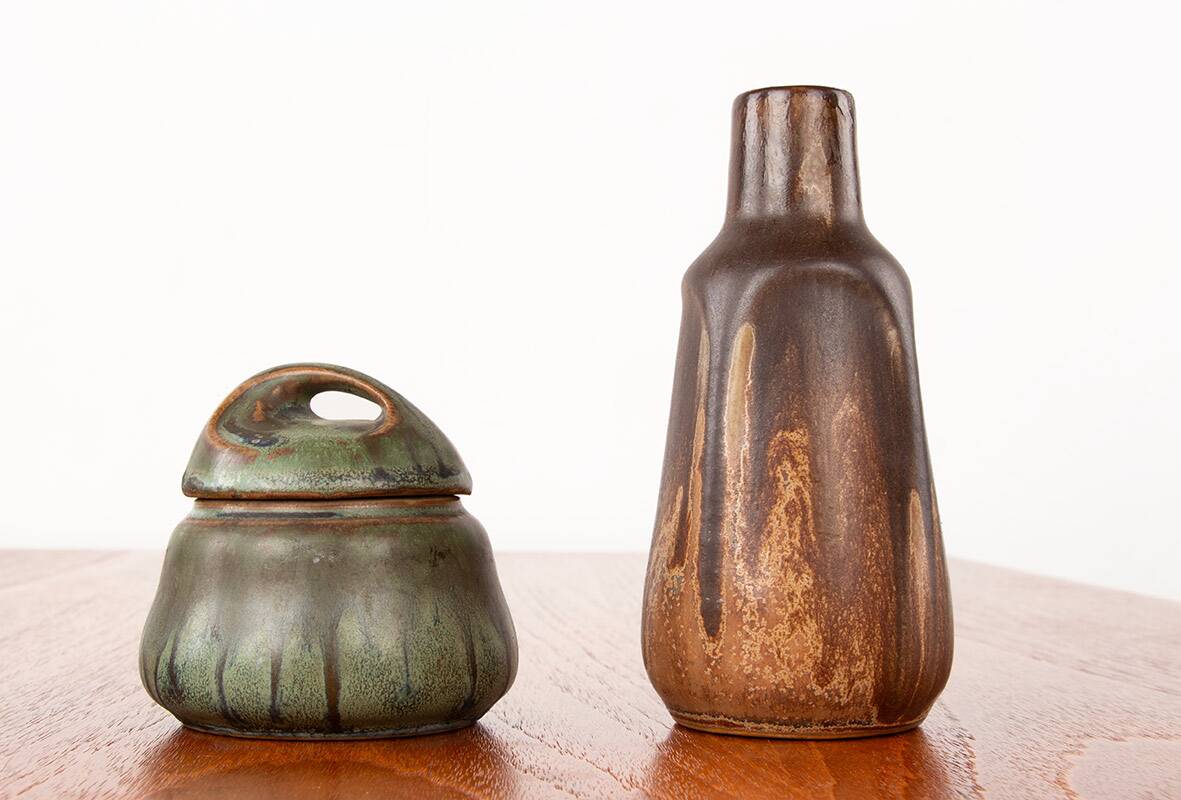 Lot de 3 céramiques Denbac Art-Déco en grès flammé 1930.