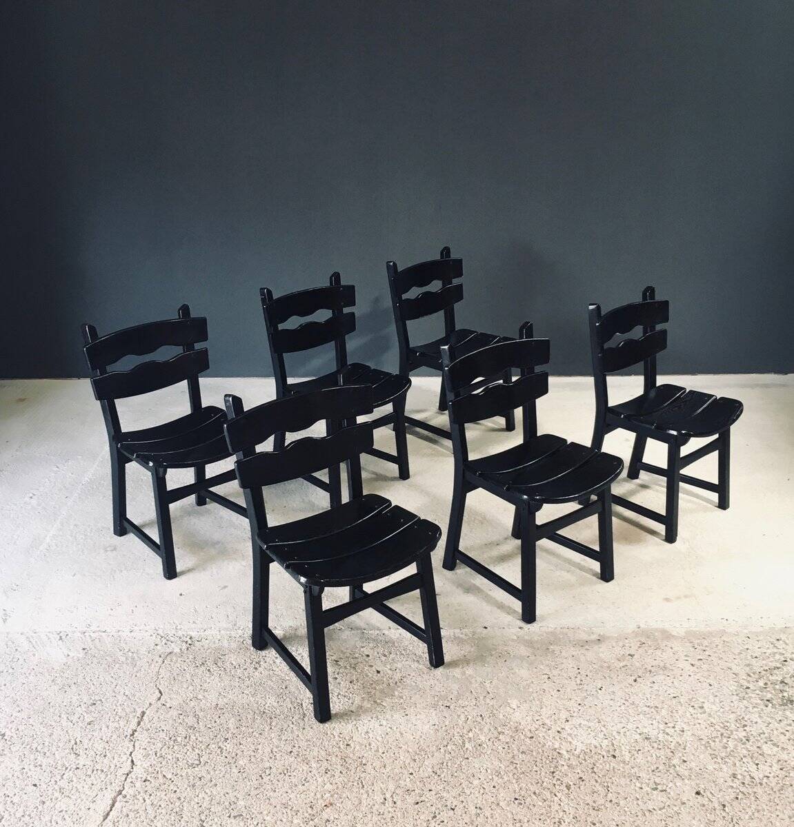Brutalist dining chairs by Dittmann for Awa Radbound, Netherlands, 1970s, set of 6.